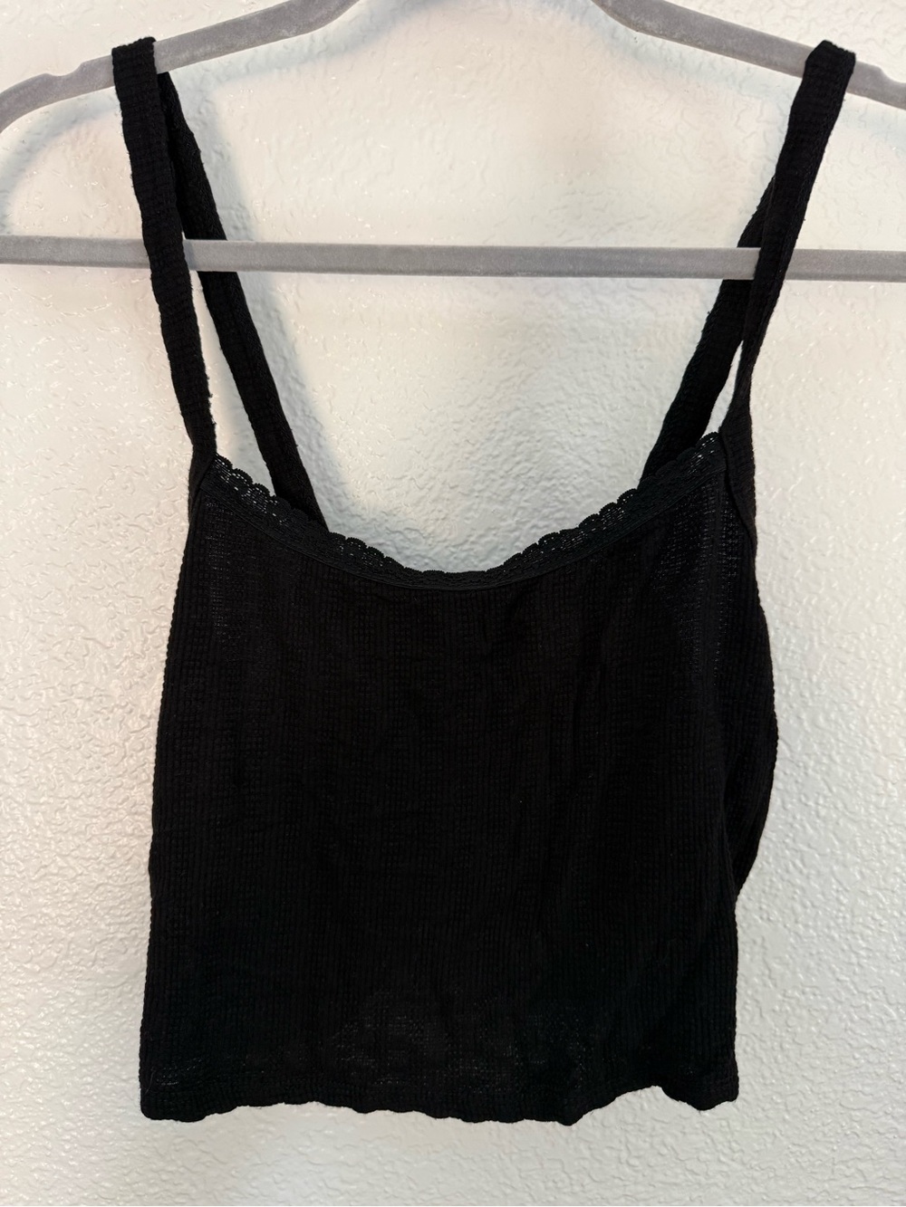 Bozzolo Black Ribbed Lace-Trim Cami Tank
